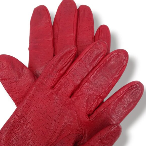 Vintage Fownes Red Leather Driving Gloves Size 8 Perforated Colorful Fall - Picture 6 of 10